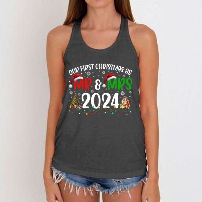 Our First Christmas As Mr & Mrs 2024 Cute Couples Matching Long Sleeve Women's Knotted Racerback Tank