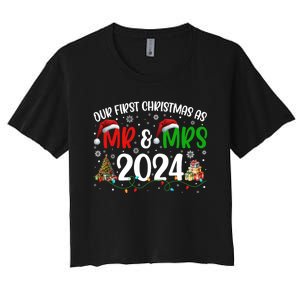 Our First Christmas As Mr & Mrs 2024 Cute Couples Matching Long Sleeve Women's Crop Top Tee