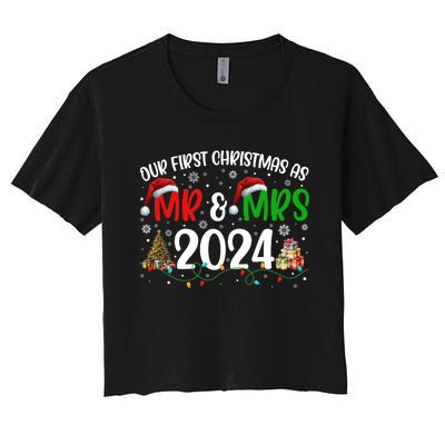 Our First Christmas As Mr & Mrs 2024 Cute Couples Matching Long Sleeve Women's Crop Top Tee