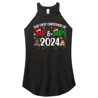 Our First Christmas As Mr & Mrs 2024 Cute Couples Matching Long Sleeve Women's Perfect Tri Rocker Tank