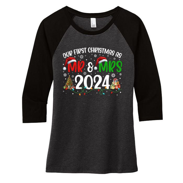 Our First Christmas As Mr & Mrs 2024 Cute Couples Matching Long Sleeve Women's Tri-Blend 3/4-Sleeve Raglan Shirt