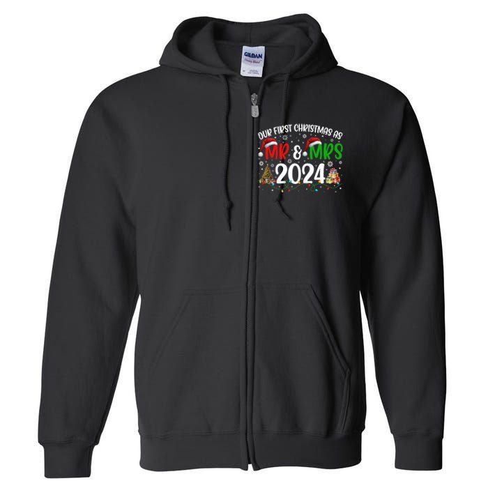 Our First Christmas As Mr & Mrs 2024 Cute Couples Matching Long Sleeve Full Zip Hoodie