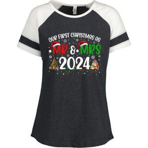 Our First Christmas As Mr & Mrs 2024 Cute Couples Matching Long Sleeve Enza Ladies Jersey Colorblock Tee