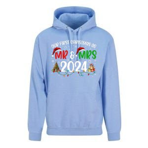 Our First Christmas As Mr & Mrs 2024 Cute Couples Matching Long Sleeve Unisex Surf Hoodie