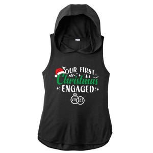 Our First Christmas Engaged Christmas Couple Matching Ladies PosiCharge Tri-Blend Wicking Draft Hoodie Tank