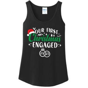 Our First Christmas Engaged Christmas Couple Matching Ladies Essential Tank