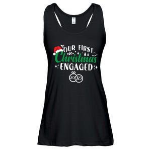 Our First Christmas Engaged Christmas Couple Matching Ladies Essential Flowy Tank