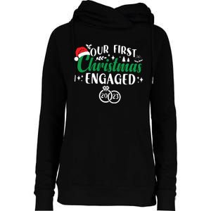 Our First Christmas Engaged Christmas Couple Matching Womens Funnel Neck Pullover Hood