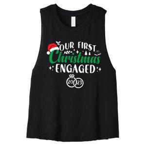 Our First Christmas Engaged Christmas Couple Matching Women's Racerback Cropped Tank