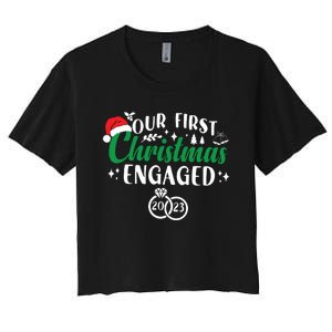 Our First Christmas Engaged Christmas Couple Matching Women's Crop Top Tee