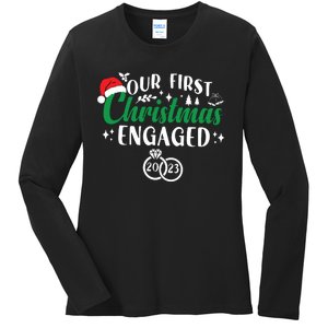 Our First Christmas Engaged Christmas Couple Matching Ladies Long Sleeve Shirt