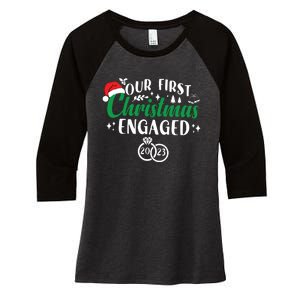 Our First Christmas Engaged Christmas Couple Matching Women's Tri-Blend 3/4-Sleeve Raglan Shirt