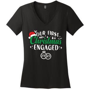 Our First Christmas Engaged Christmas Couple Matching Women's V-Neck T-Shirt