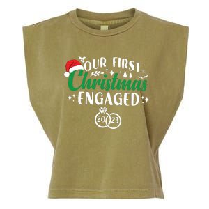 Our First Christmas Engaged Christmas Couple Matching Garment-Dyed Women's Muscle Tee