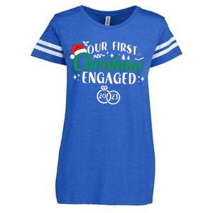 Our First Christmas Engaged Christmas Couple Matching Enza Ladies Jersey Football T-Shirt