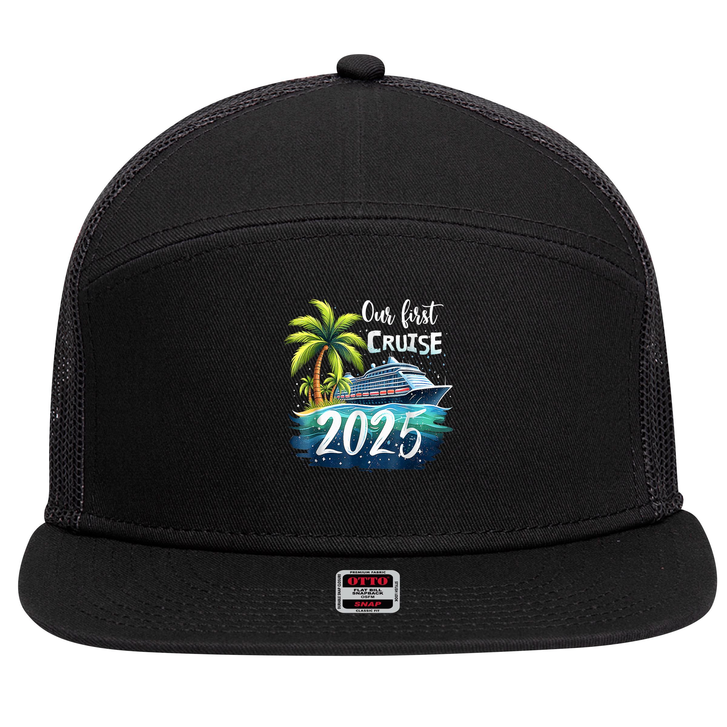 Our First Cruise 2025 Together Family Trip Matching Couples 7 Panel Mesh Trucker Snapback Hat