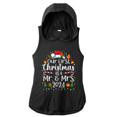 Our First Christmas As Mr And Mrs 2024 Matching Couples Ladies PosiCharge Tri-Blend Wicking Draft Hoodie Tank