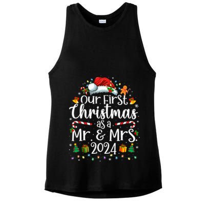Our First Christmas As Mr And Mrs 2024 Matching Couples Ladies PosiCharge Tri-Blend Wicking Tank