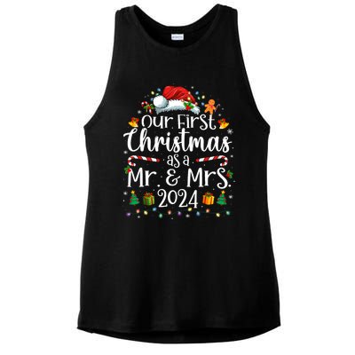 Our First Christmas As Mr And Mrs 2024 Matching Couples Ladies PosiCharge Tri-Blend Wicking Tank