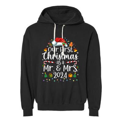 Our First Christmas As Mr And Mrs 2024 Matching Couples Garment-Dyed Fleece Hoodie