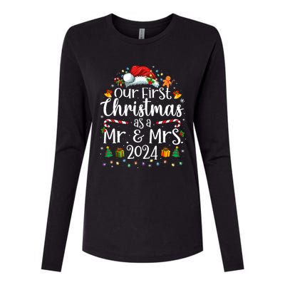 Our First Christmas As Mr And Mrs 2024 Matching Couples Womens Cotton Relaxed Long Sleeve T-Shirt