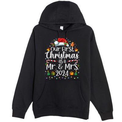 Our First Christmas As Mr And Mrs 2024 Matching Couples Premium Pullover Hoodie