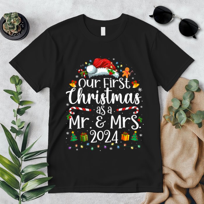 Our First Christmas As Mr And Mrs 2024 Matching Couples Premium T-Shirt