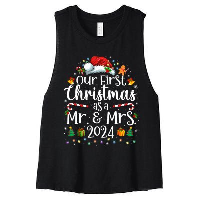 Our First Christmas As Mr And Mrs 2024 Matching Couples Women's Racerback Cropped Tank