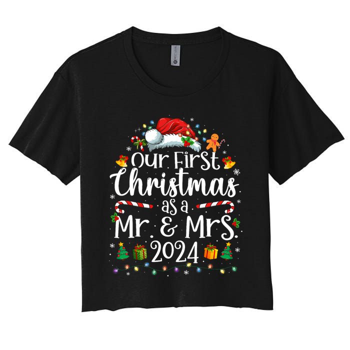 Our First Christmas As Mr And Mrs 2024 Matching Couples Women's Crop Top Tee