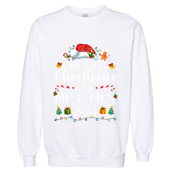 Our First Christmas As Mr And Mrs 2024 Matching Couples Garment-Dyed Sweatshirt