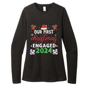 Our First Christmas Engaged 2024 Funny Couple Xmas Pajamas Womens CVC Long Sleeve Shirt