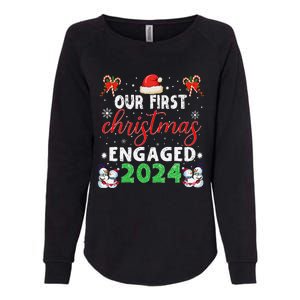 Our First Christmas Engaged 2024 Funny Couple Xmas Pajamas Womens California Wash Sweatshirt