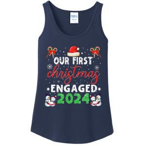 Our First Christmas Engaged 2024 Funny Couple Xmas Pajamas Ladies Essential Tank