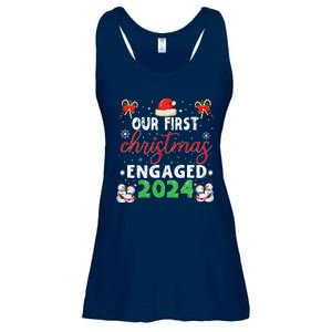 Our First Christmas Engaged 2024 Funny Couple Xmas Pajamas Ladies Essential Flowy Tank