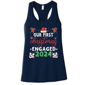 Our First Christmas Engaged 2024 Funny Couple Xmas Pajamas Women's Racerback Tank