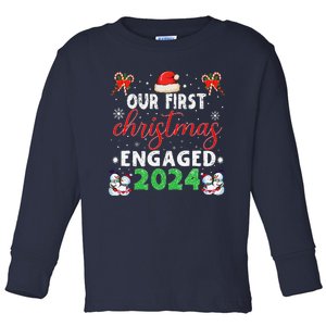 Our First Christmas Engaged 2024 Funny Couple Xmas Pajamas Toddler Long Sleeve Shirt