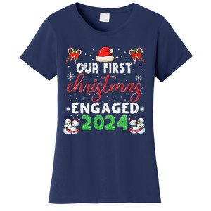 Our First Christmas Engaged 2024 Funny Couple Xmas Pajamas Women's T-Shirt