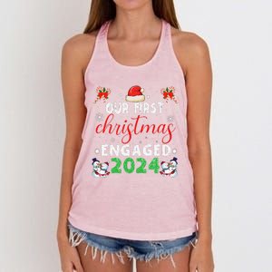 Our First Christmas Engaged 2024 Funny Couple Xmas Pajamas Women's Knotted Racerback Tank