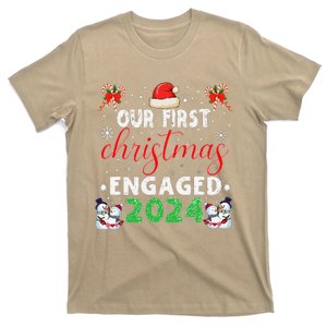 Our First Christmas Engaged 2024 Funny Couple Xmas Pajamas T-Shirt