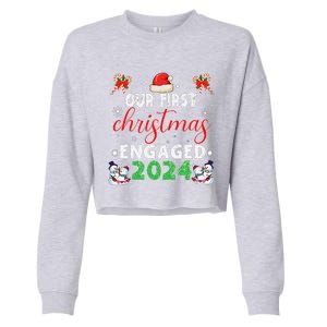 Our First Christmas Engaged 2024 Funny Couple Xmas Pajamas Cropped Pullover Crew