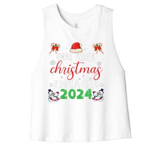 Our First Christmas Engaged 2024 Funny Couple Xmas Pajamas Women's Racerback Cropped Tank