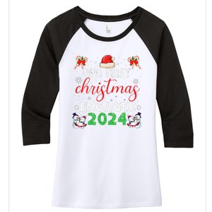 Our First Christmas Engaged 2024 Funny Couple Xmas Pajamas Women's Tri-Blend 3/4-Sleeve Raglan Shirt