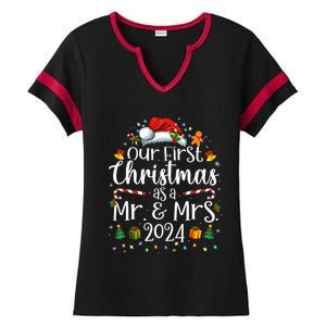 Our First Christmas As Mr And Mrs 2024 Matching Couples Ladies Halftime Notch Neck Tee