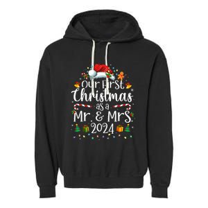 Our First Christmas As Mr And Mrs 2024 Matching Couples Garment-Dyed Fleece Hoodie