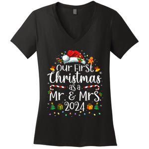 Our First Christmas As Mr And Mrs 2024 Matching Couples Women's V-Neck T-Shirt