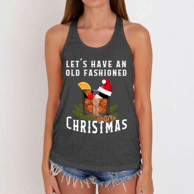 Old Fashioned Christmas Funny Bourbon Whiskey Cocktail Gift Women's Knotted Racerback Tank