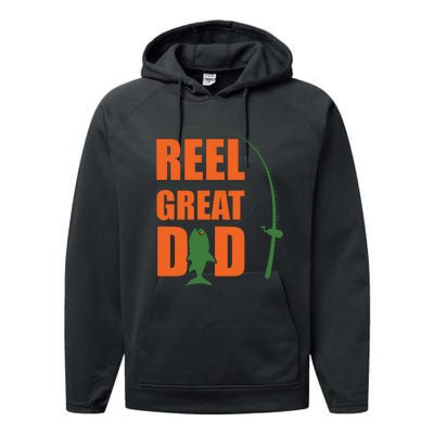 Orange Father`s Day Design For Fisherman Reel Great Dad Performance Fleece Hoodie