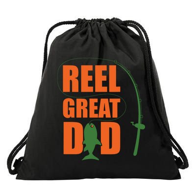Orange Father`s Day Design For Fisherman Reel Great Dad Drawstring Bag