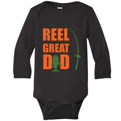 Orange Father`s Day Design For Fisherman Reel Great Dad Baby Long Sleeve Bodysuit