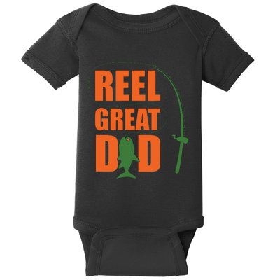 Orange Father`s Day Design For Fisherman Reel Great Dad Baby Bodysuit